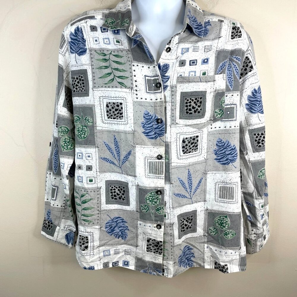 Tapestry Vintage Womens Camp Shirt Top ‎ Size XL Cabin Nature Leaf Print Hiking